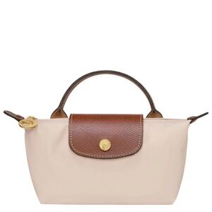 Longchamp Le Pliage Original Mini Pouch bag purse tote handle paper beige | NWT